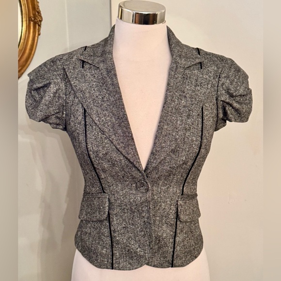 Bebe Cropped Blazer Jacket Gray Wool Blend Steampunk Detailed Fitted Victorian - Picture 5 of 13